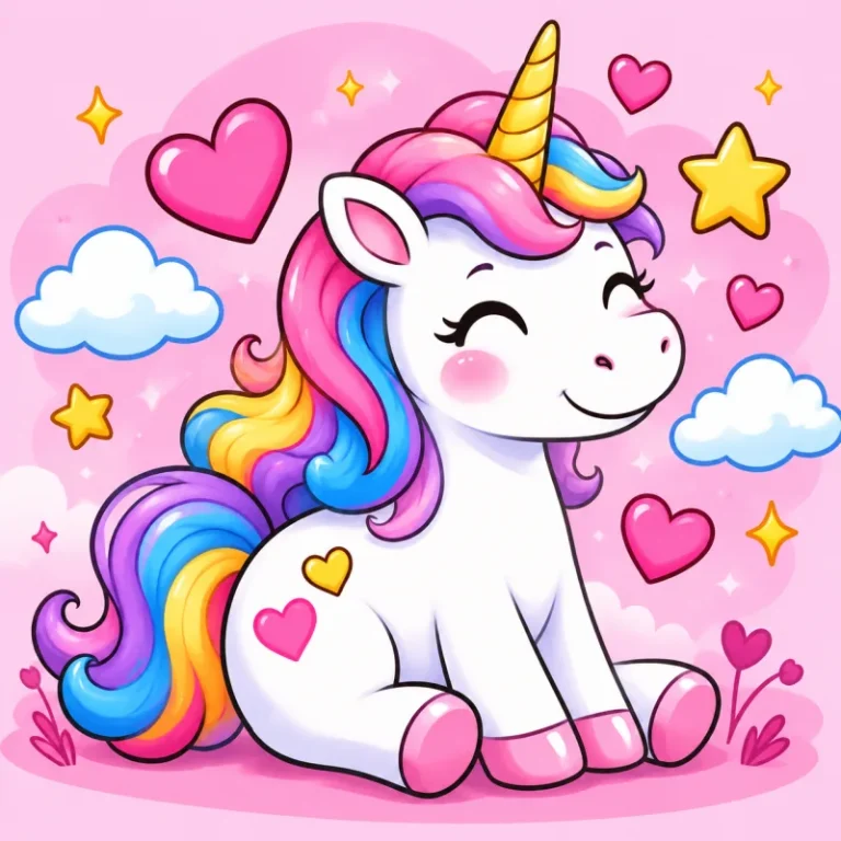 Licorne kawaii aux couleurs arc-en-ciel