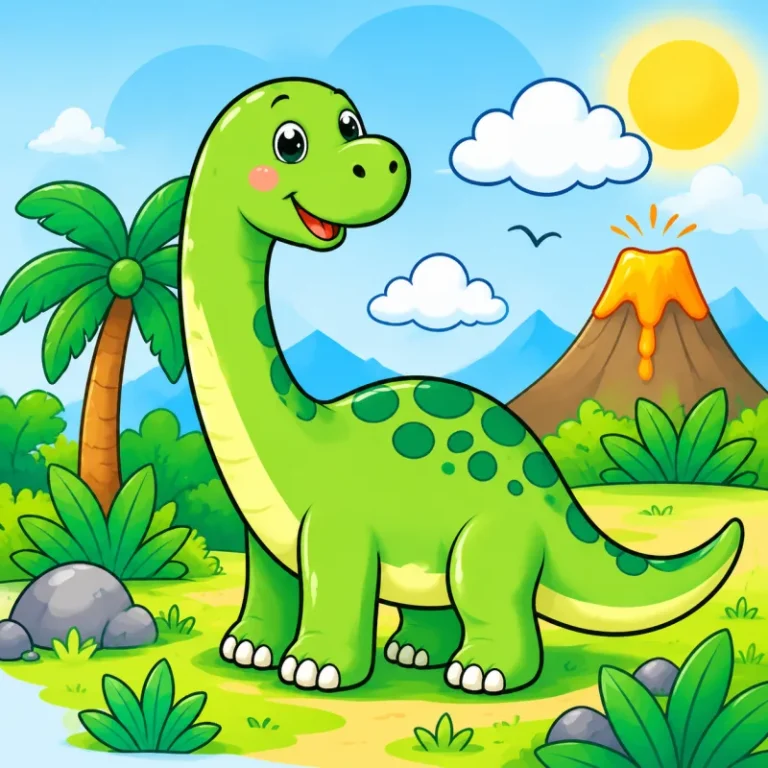 Dinosaure vert dans un paysage prehistorique