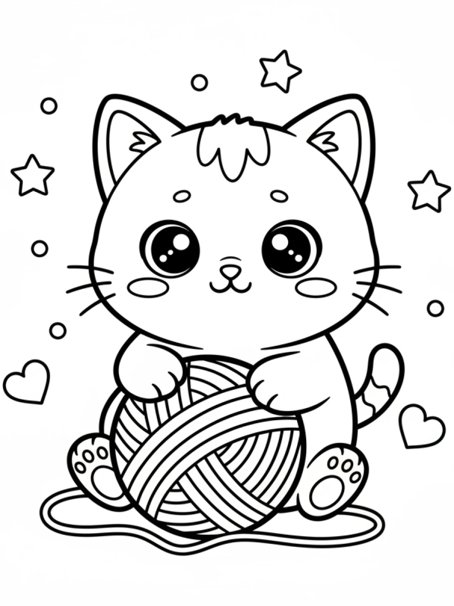Coloriage chaton avec pelote de laine