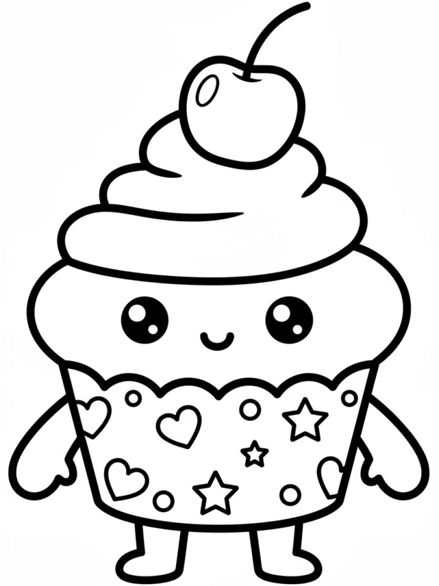 Coloriage cupcake kawaii avec cerise