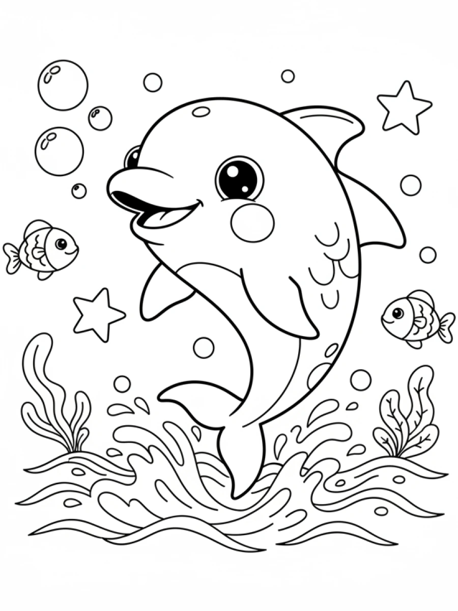 Coloriage dauphin avec des bulles