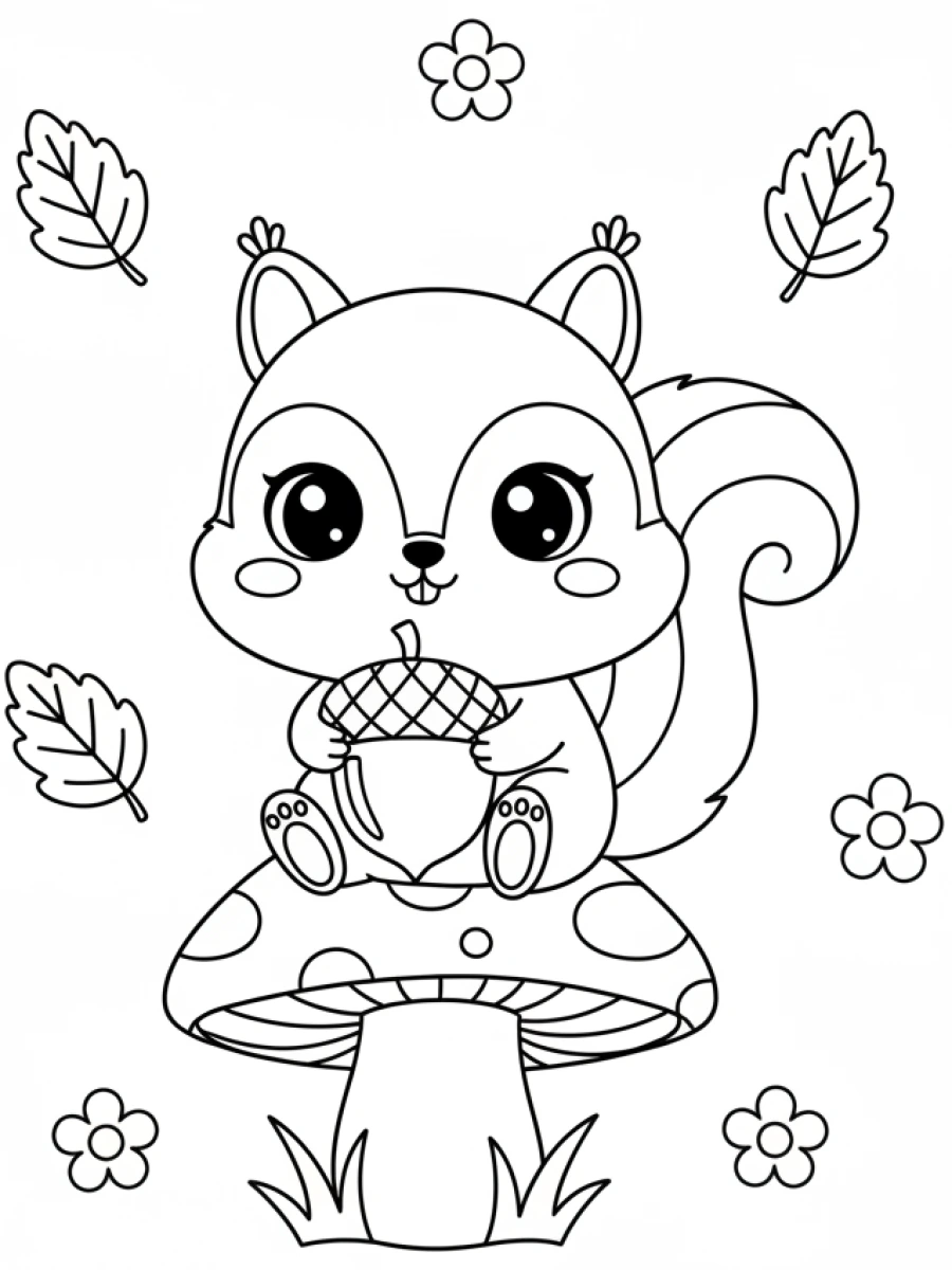 Coloriage écureuil avec un gland