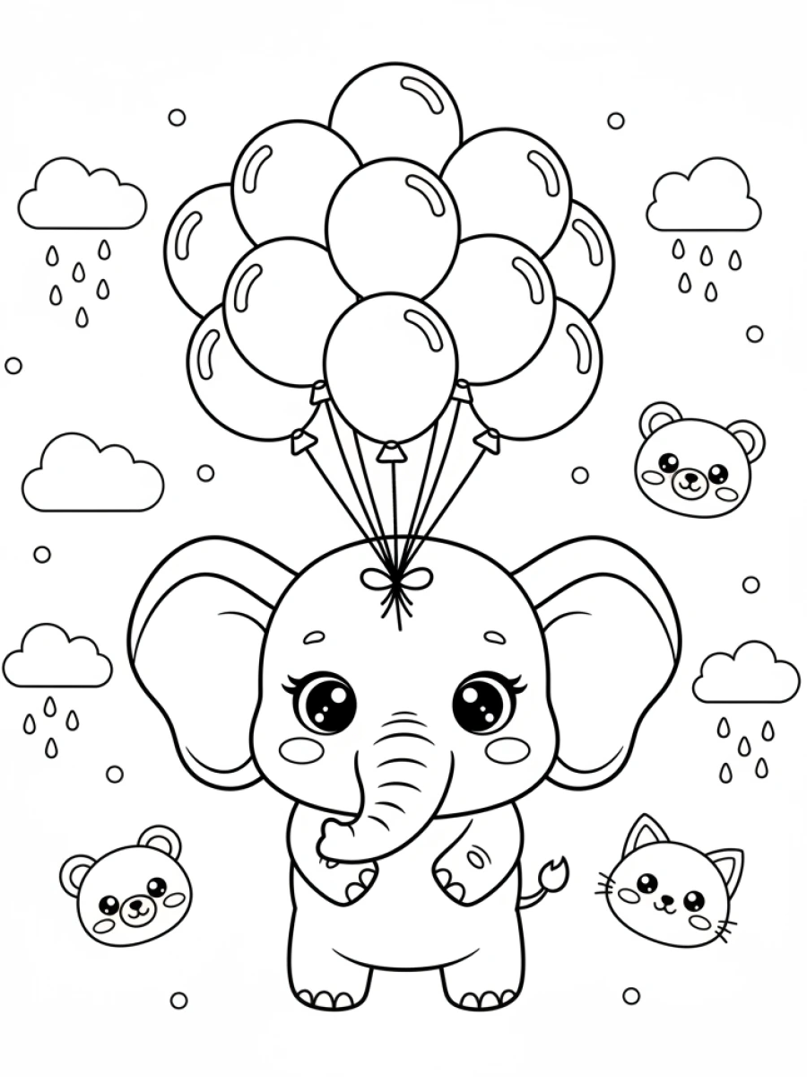 Coloriage éléphant avec ballons