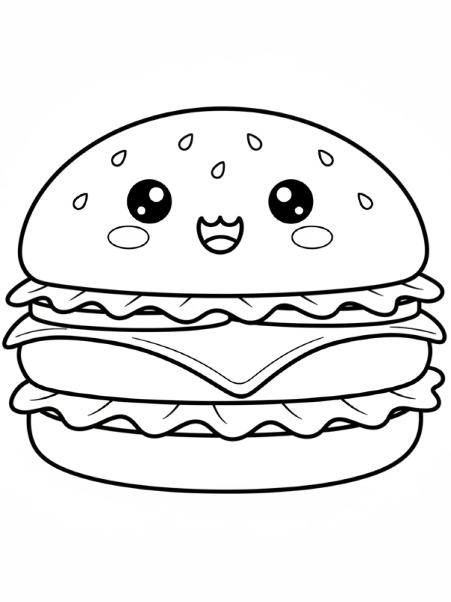 Coloriage hamburger kawaii souriant