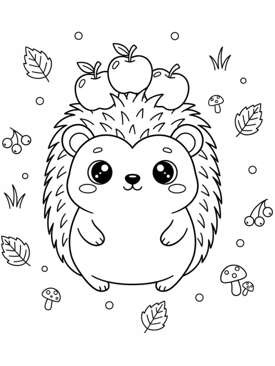 Coloriage hérisson avec des pommes