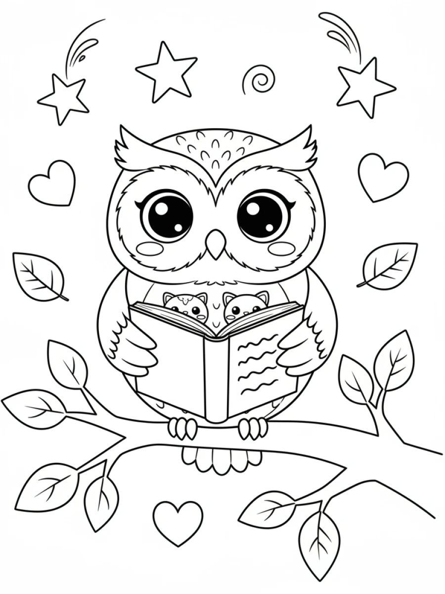 Coloriage hibou avec un livre