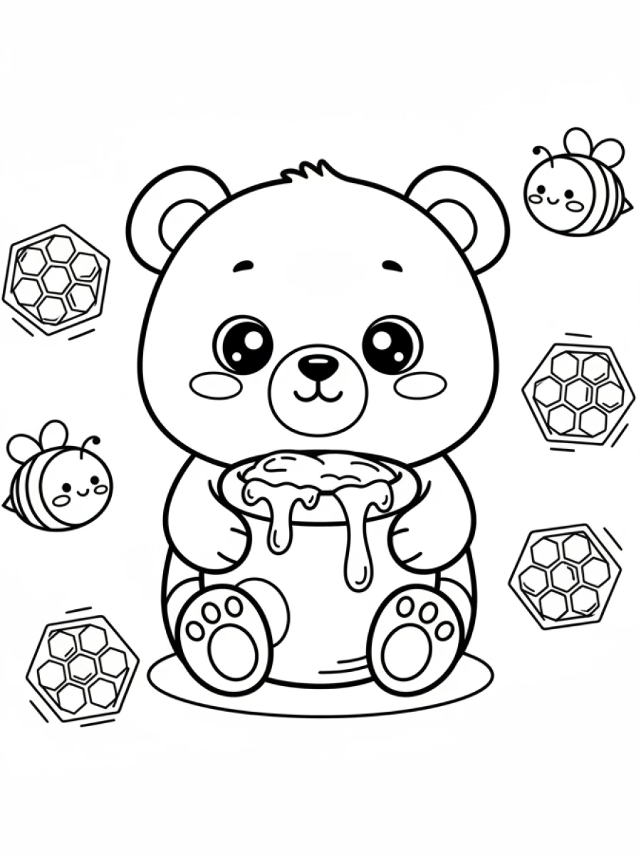Coloriage ours avec pot de miel