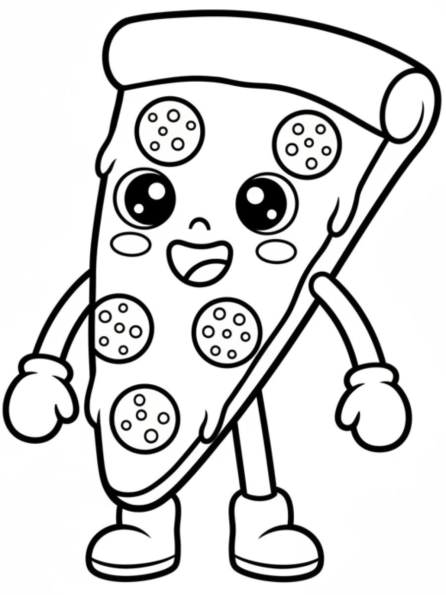Coloriage tranche de pizza kawaii