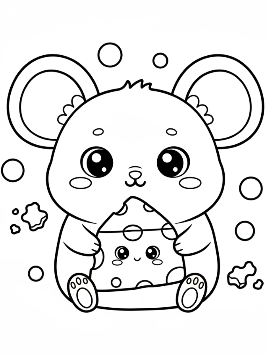 Coloriage souris avec fromage
