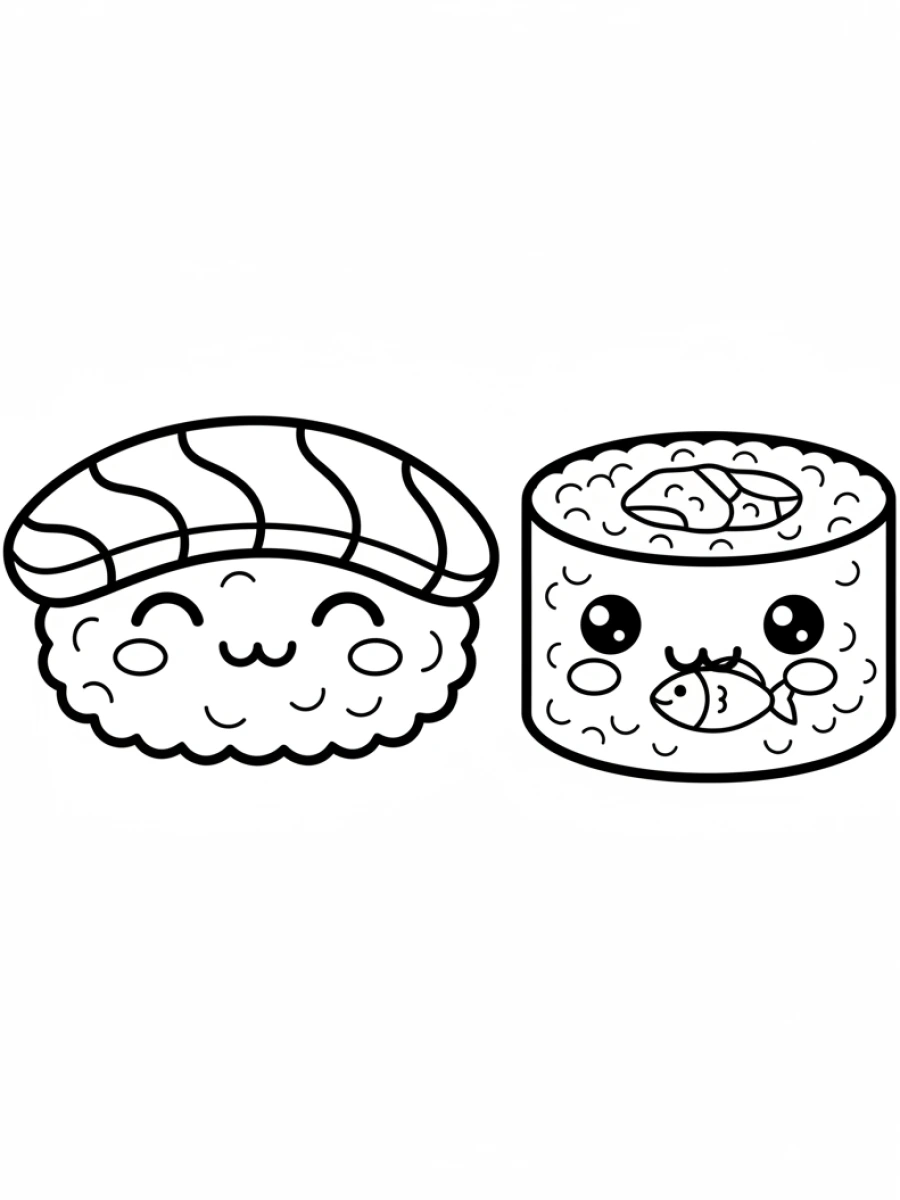 Coloriage sushis kawaii joyeux