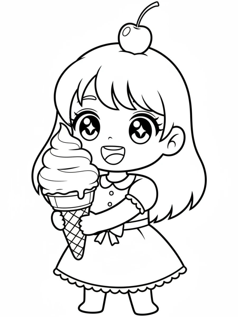 Petite fille joyeuse, grande glace et cerise