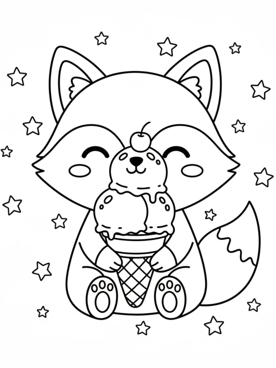 Renard gourmand avec glace et des étoiles
