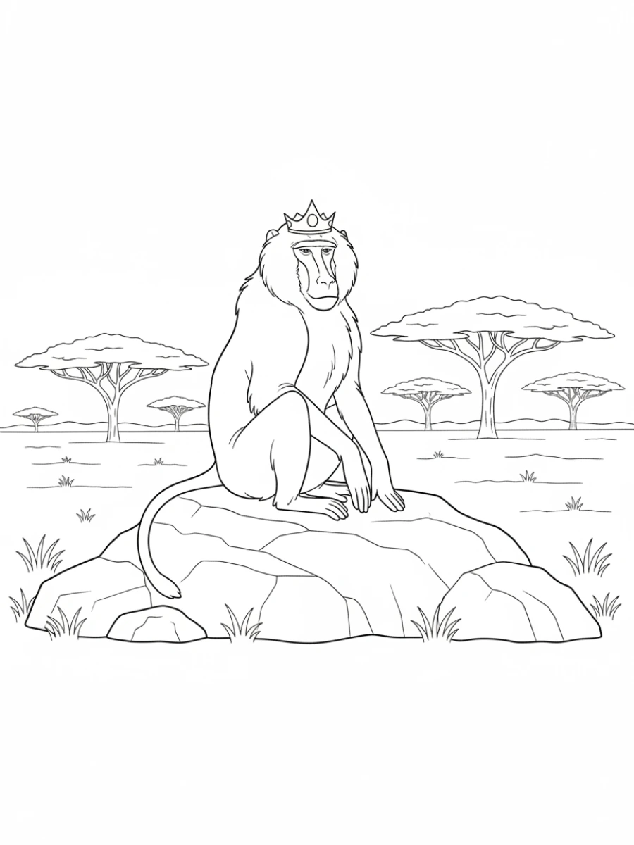 Coloriage babouin sur rocher savane