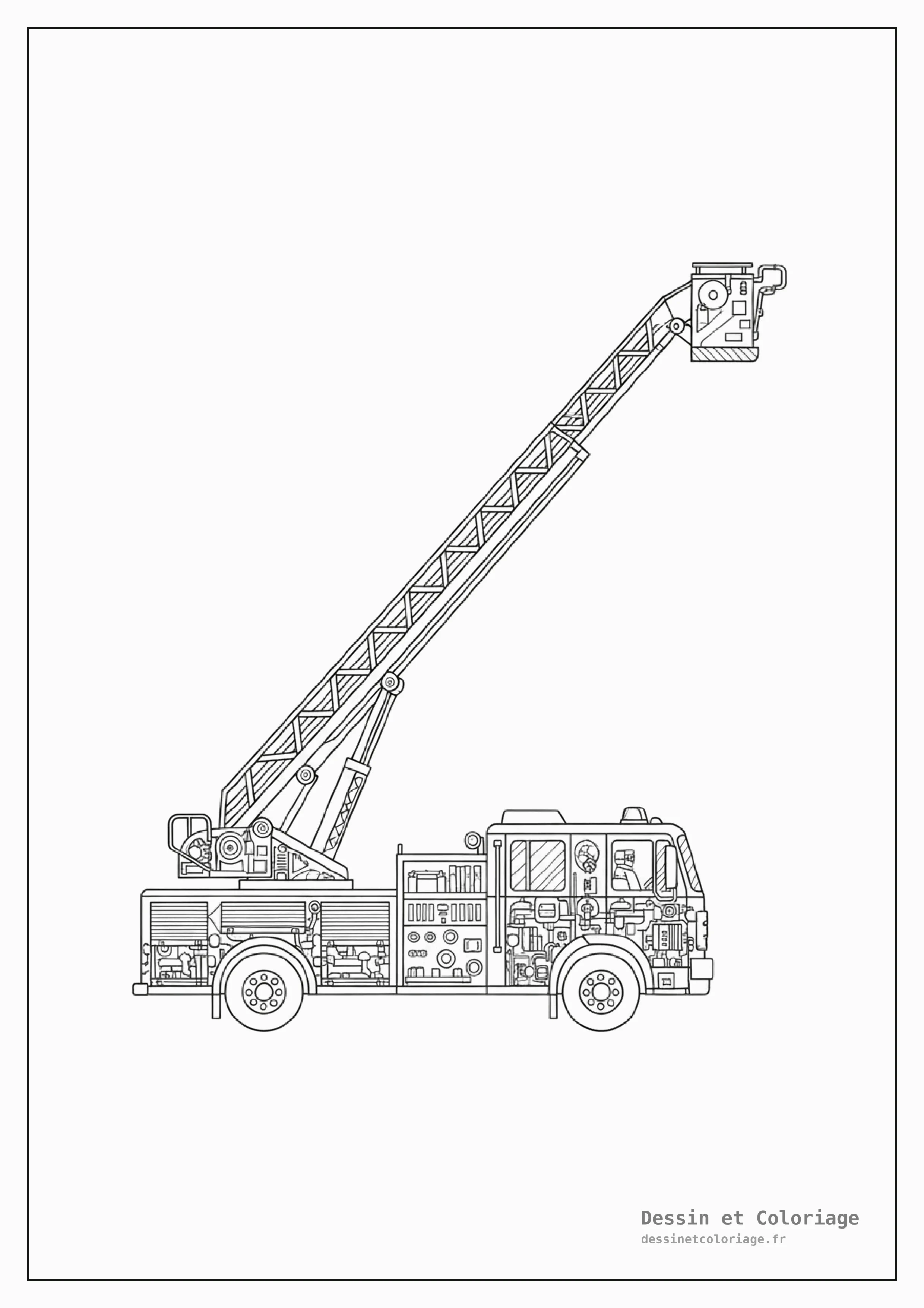 coloriage camion — Un camion de pompiers rouge avec une longue échelle déployée.