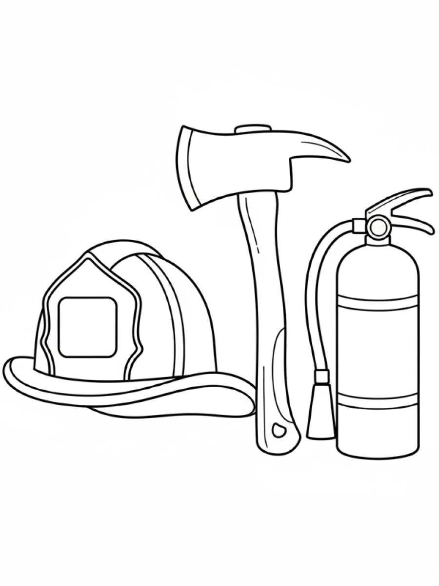 Coloriage Casque et outils pompier