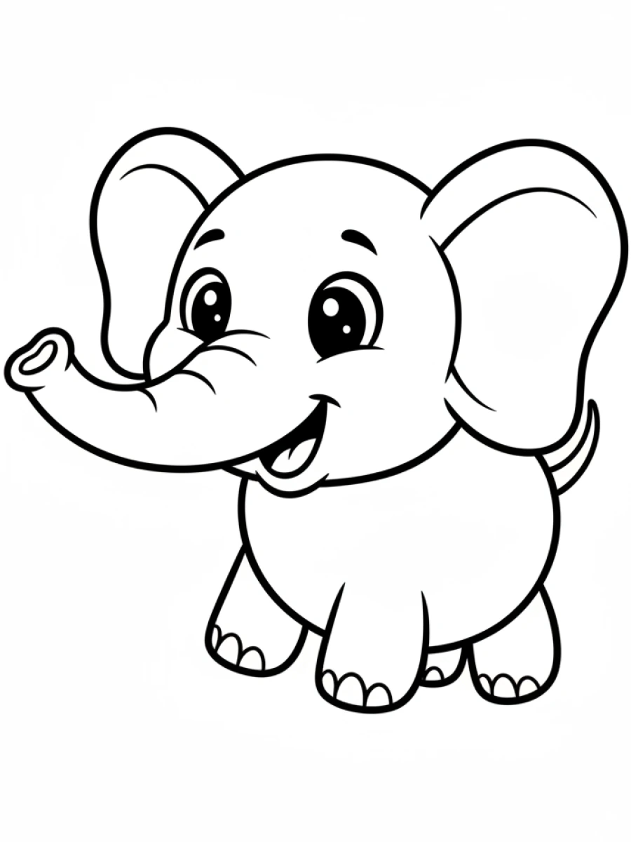 coloriage kawaii facile — Un ballon de baudruche en forme d'animal avec un visage heureux et de grands yeux joyeux, flottant.