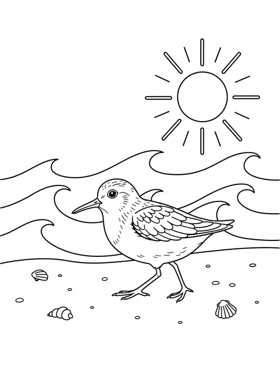 Coloriage bécasseau sur la plage