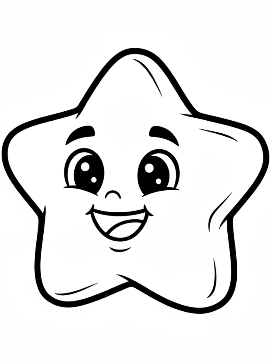 coloriage kawaii facile — Un bonbon en forme d'étoile avec un visage heureux et de grands yeux joyeux.