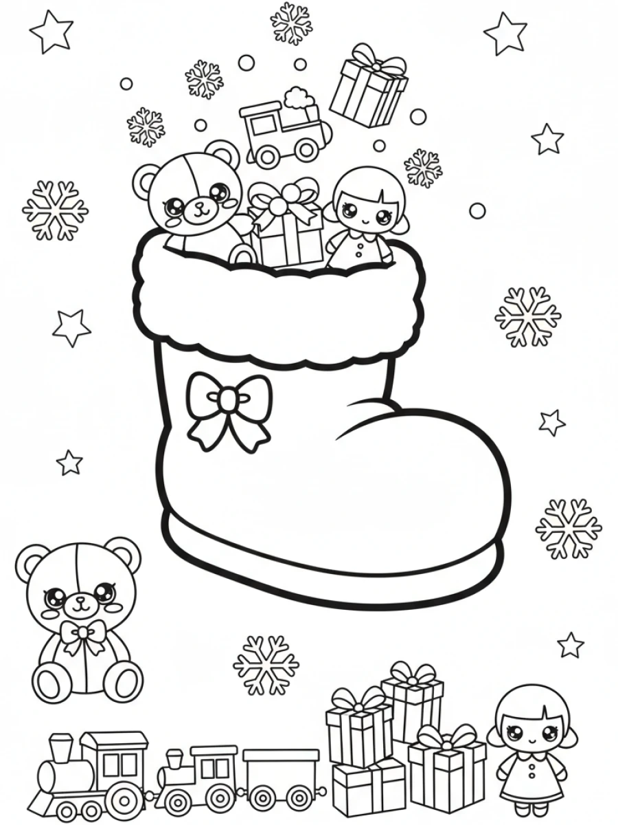 Coloriage botte Père Noël et jouets