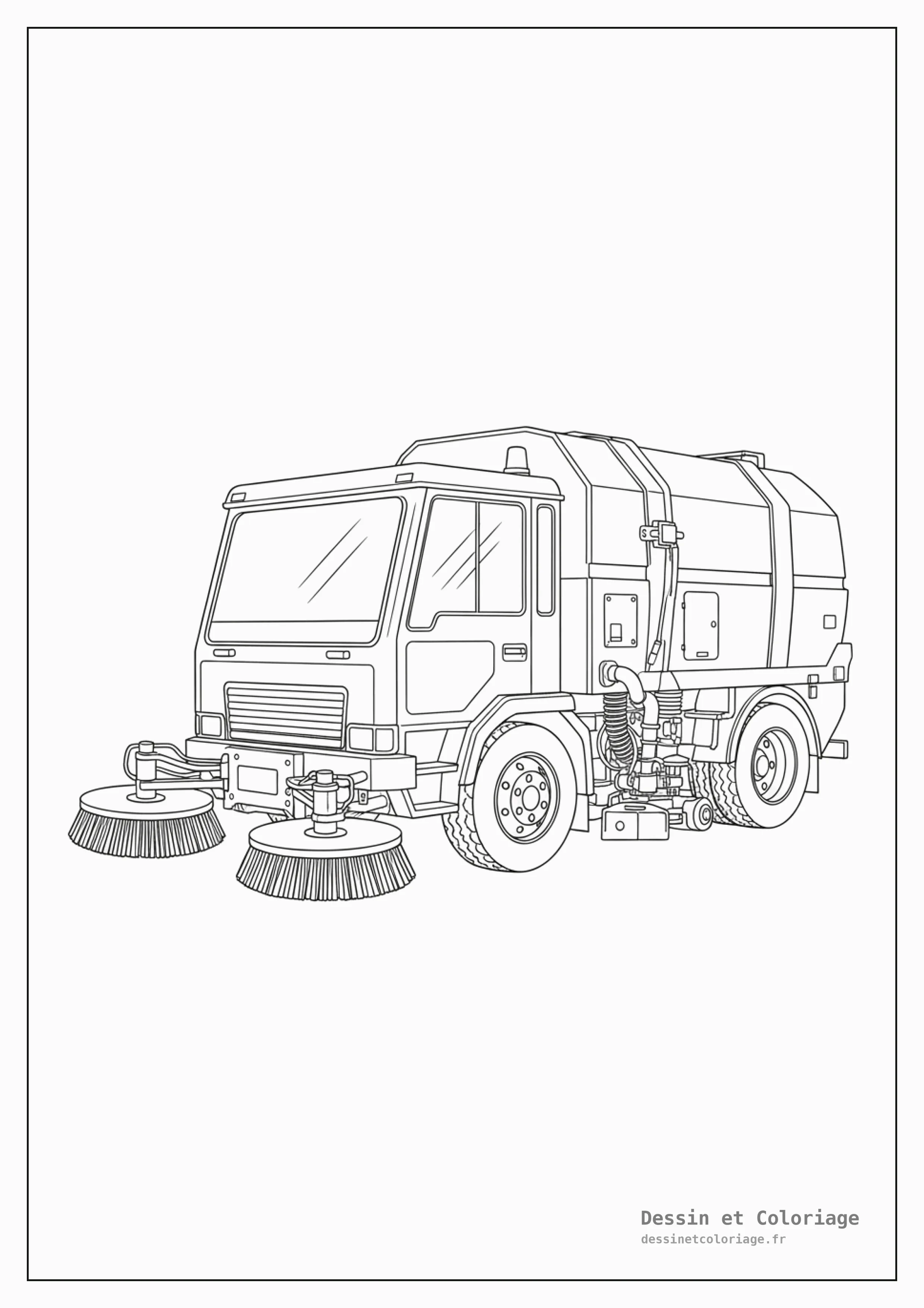 coloriage camion — Camion balayeuse de rues, équipé de brosses rotatives et d'un système d'aspiration pour nettoyer la chaussée.
