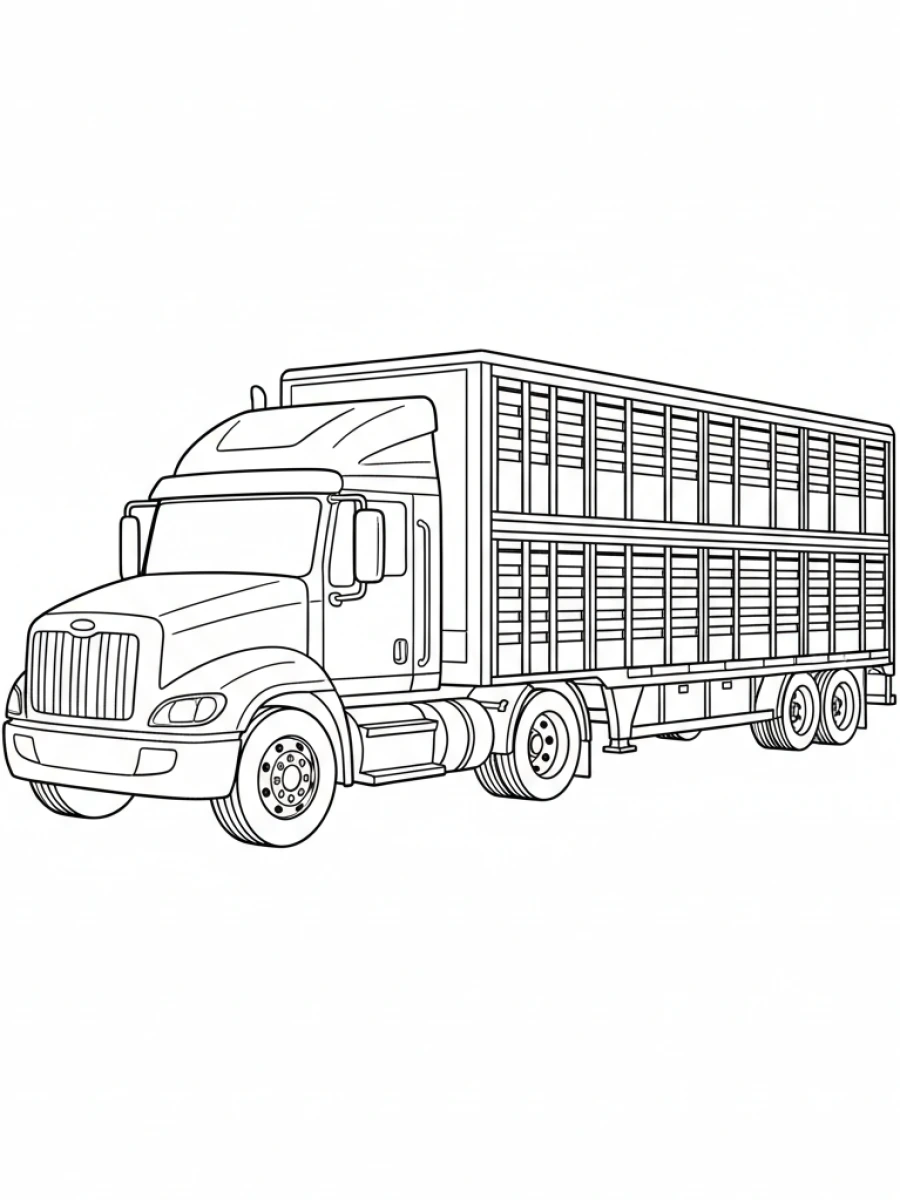 coloriage camion — Camion bétaillère pour le transport d'animaux, avec des ouvertures de ventilation sur les côtés.