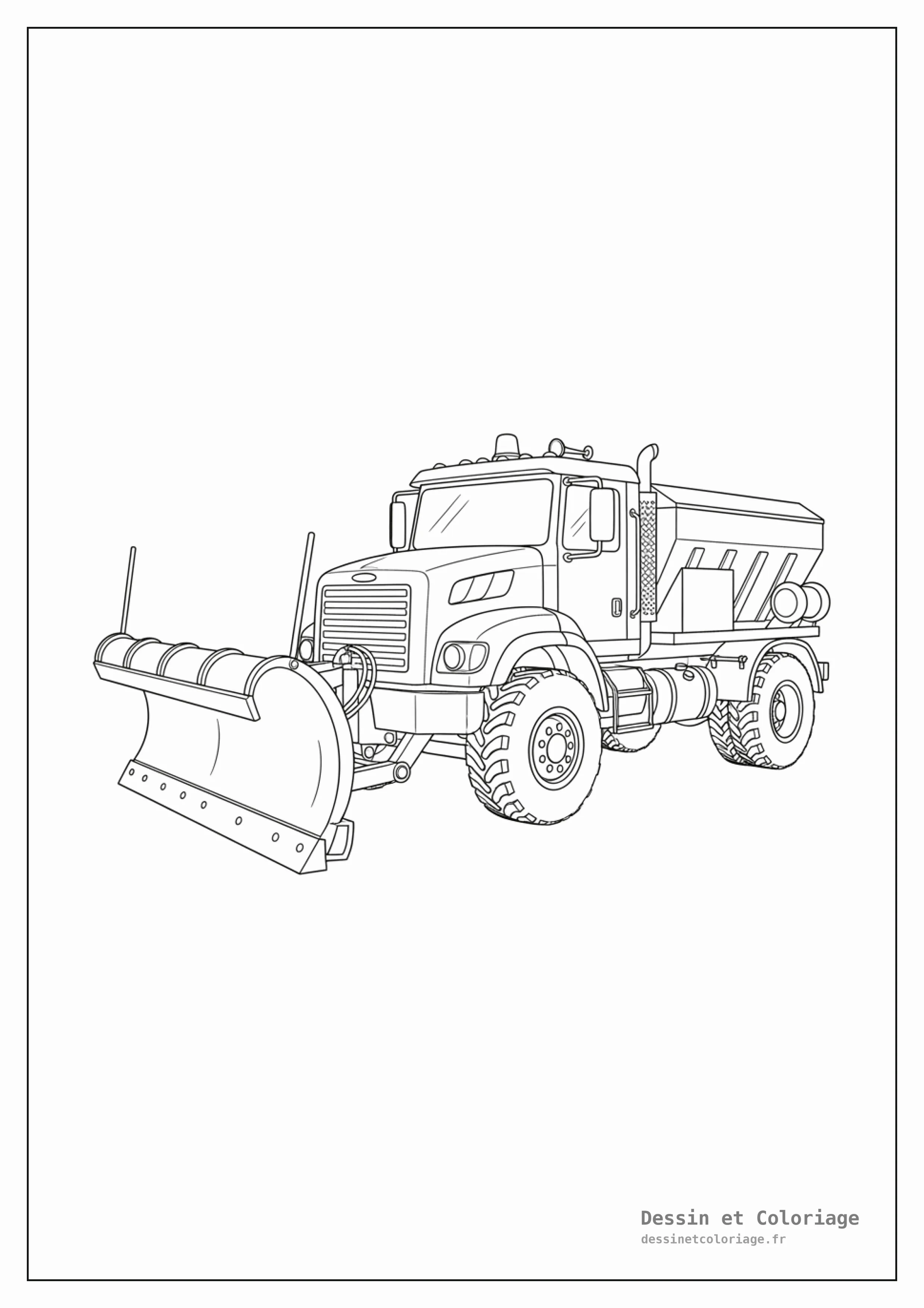 coloriage camion — Camion chasse-neige avec une lame frontale imposante, dégageant la route après une chute de neige.