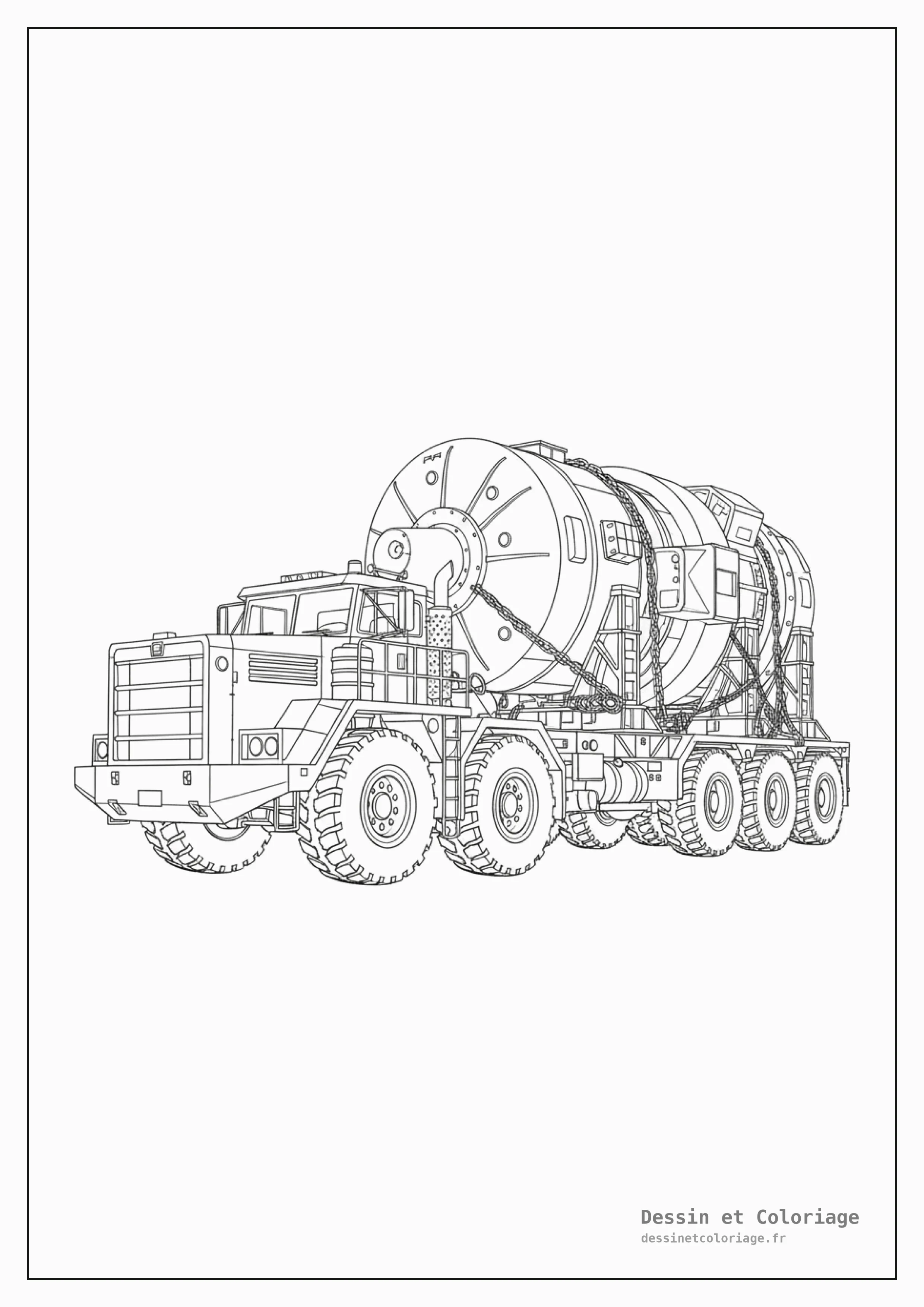 coloriage camion — Camion de convoi exceptionnel transportant une charge surdimensionnée, avec de multiples essieux.