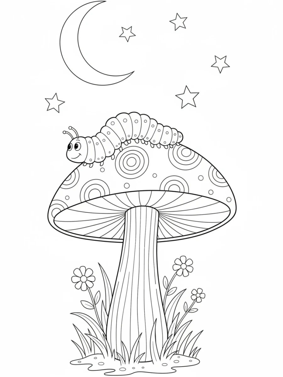 Coloriage Champignon et sa chenille