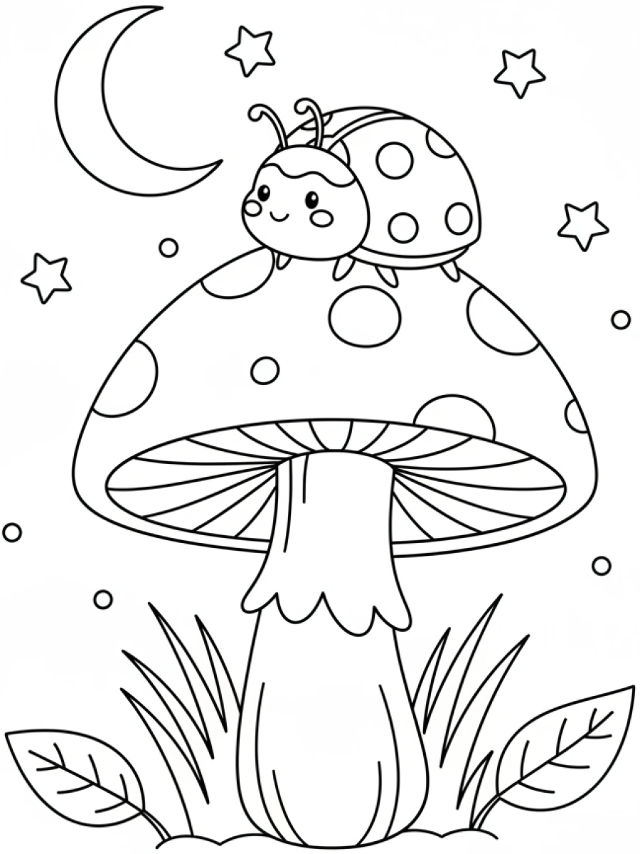 Coloriage Champignon et coccinelle