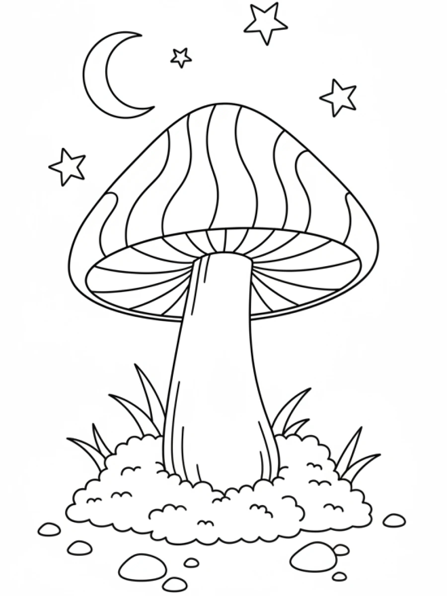 Coloriage Champignon rayé et moussue