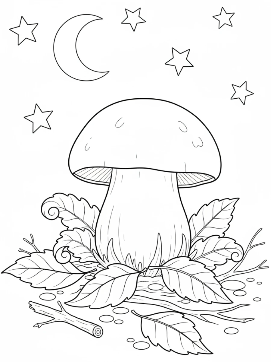 Coloriage Cèpe au cœur de la forêt