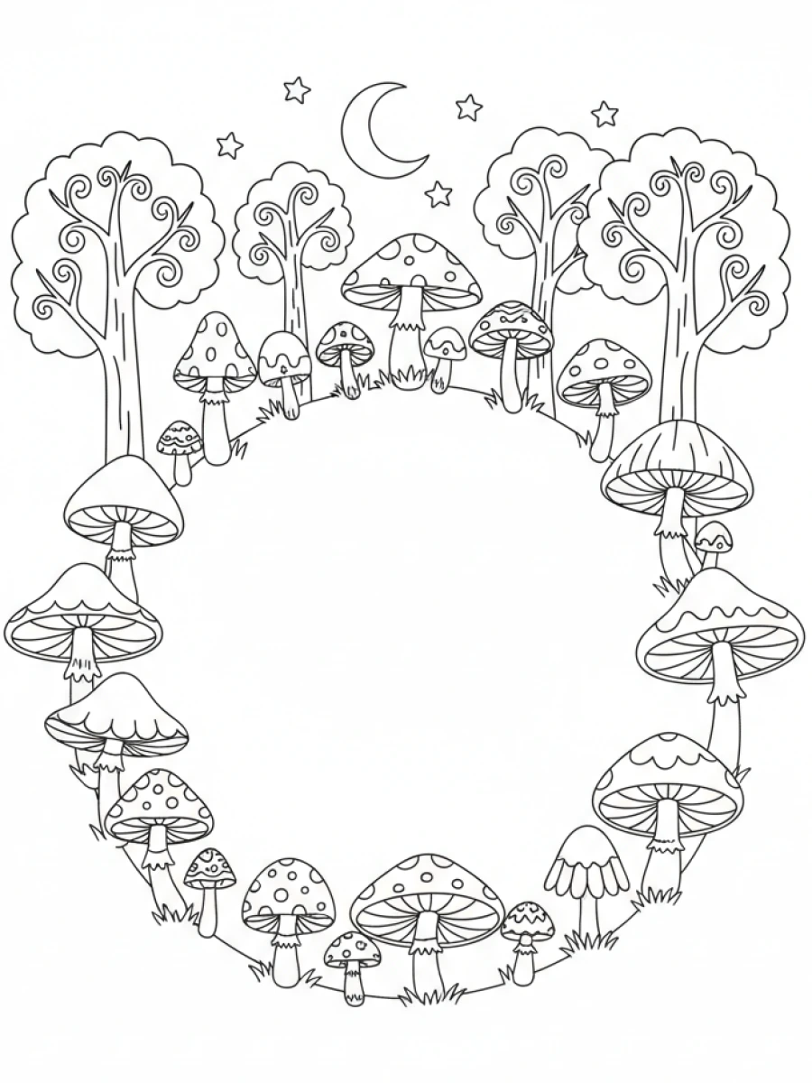 Coloriage Rond de champignons magiques