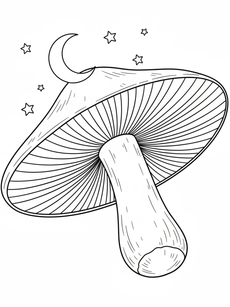 Coloriage Champignon avec ses lamelles sous le chapeau