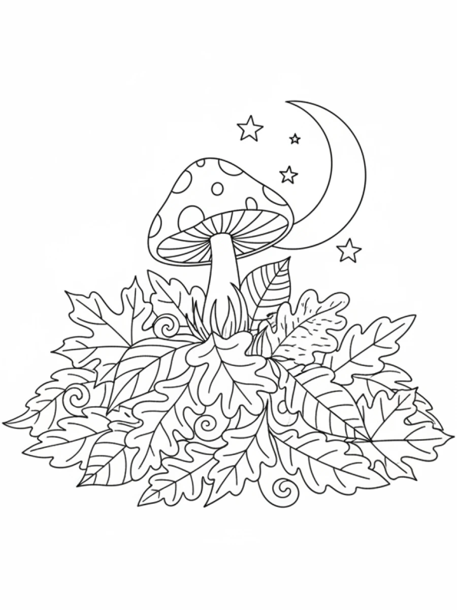 Coloriage Champignon sous les feuilles