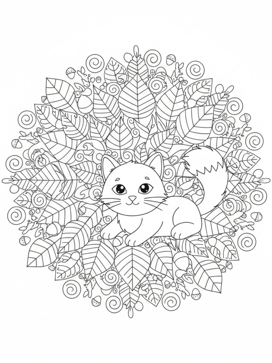 Coloriage Chaton Mandala Feuilles