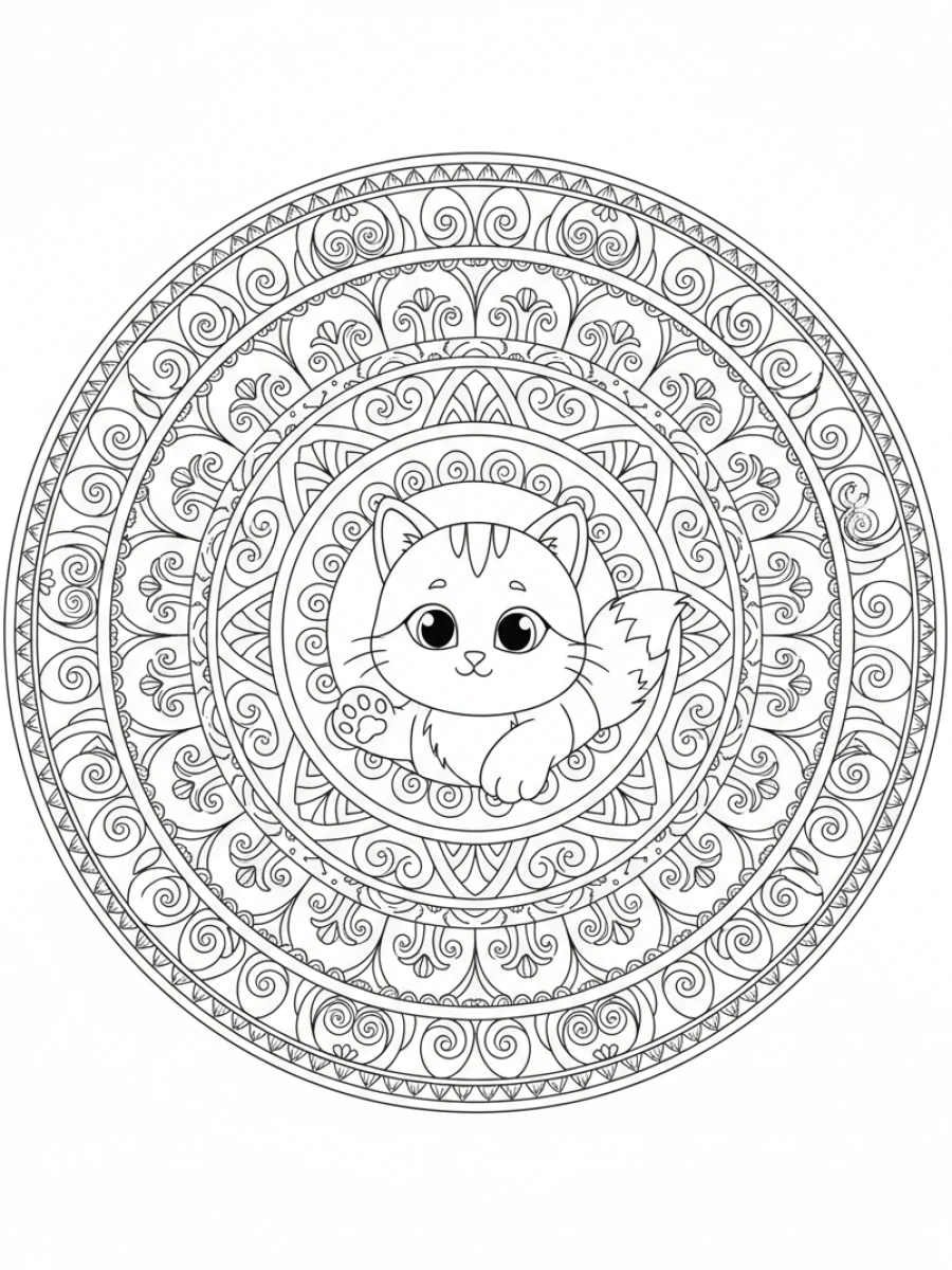 Coloriage Chaton Mandala Géométrique