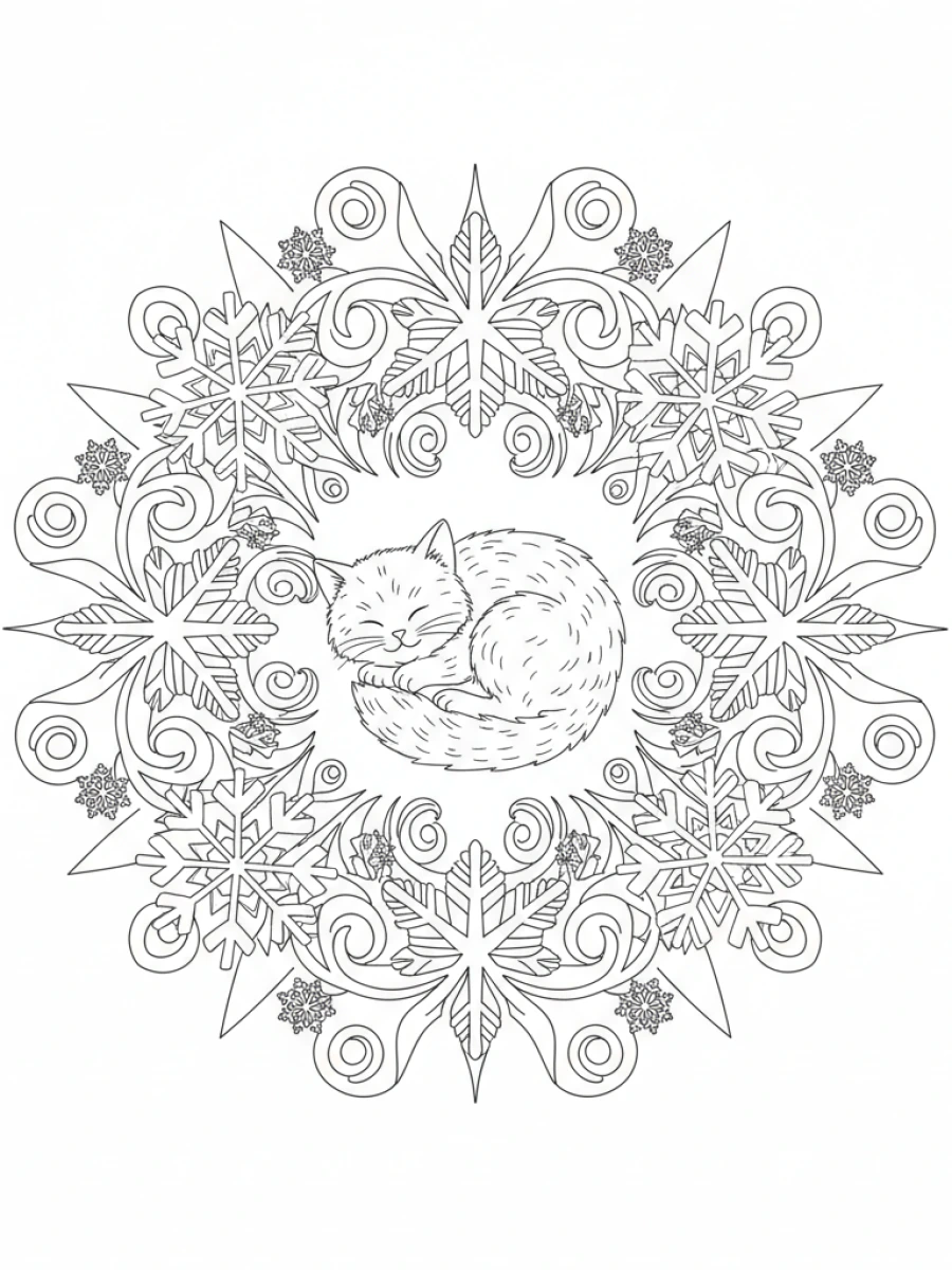 Coloriage Chaton Mandala Hivernal