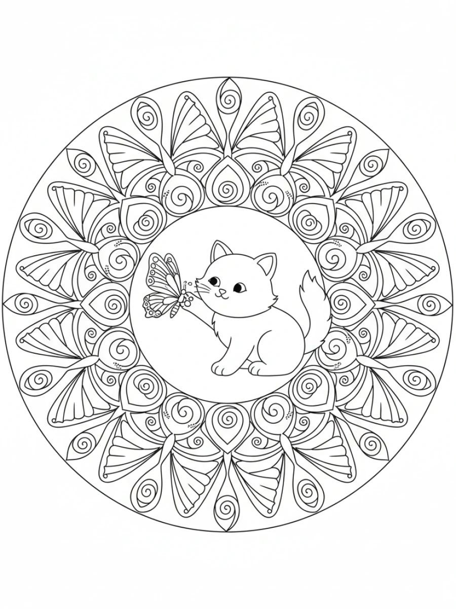 Coloriage Chaton Mandala Papillon