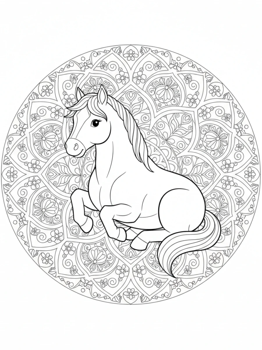 Coloriage Cheval méditatif et aura mandala