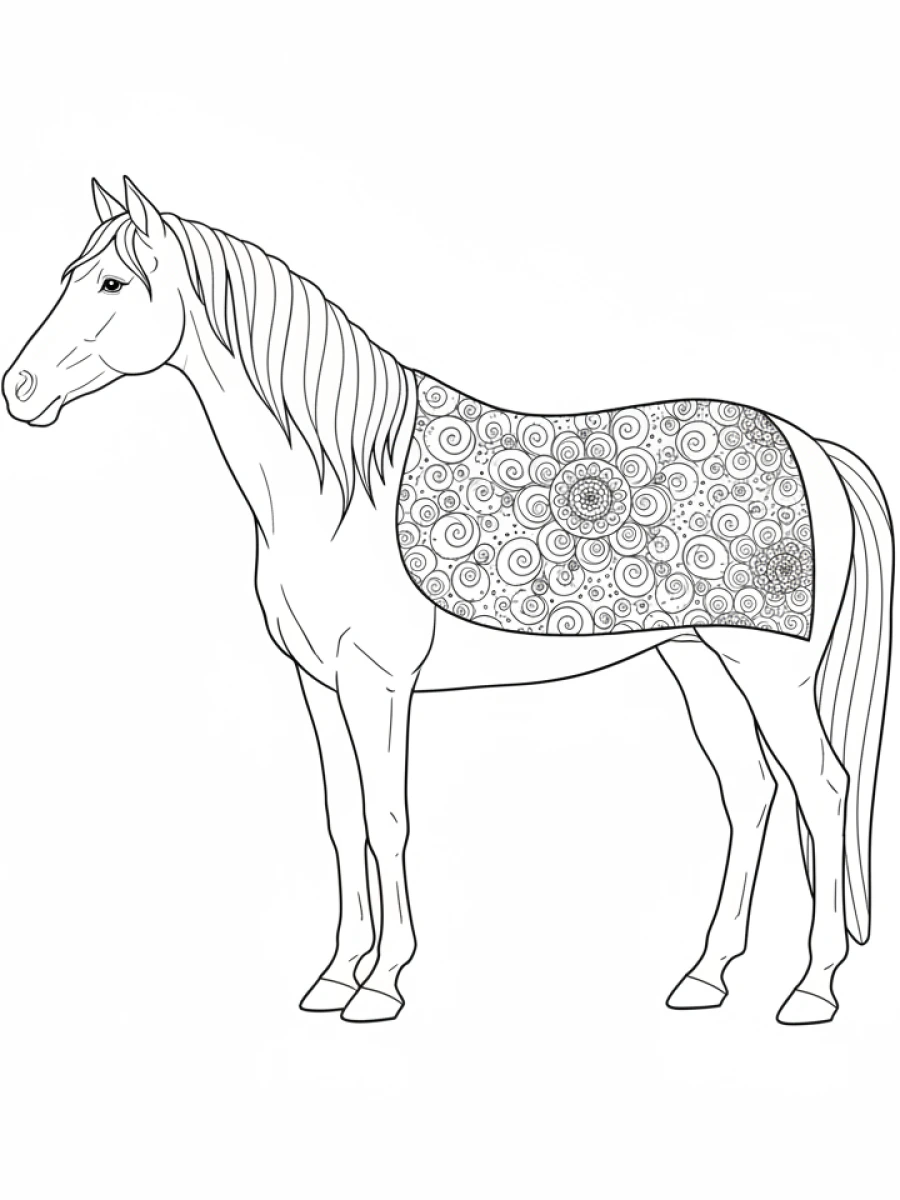 Coloriage Cheval avec tapis de selle mandala