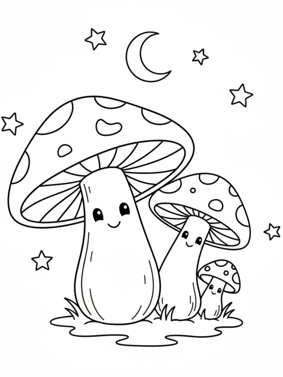 Coloriage Famille de champignons unis