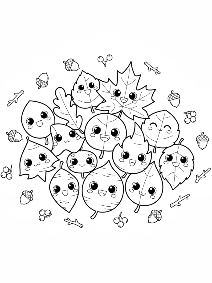 Coloriage feuilles d'automne joyeusement dansantes