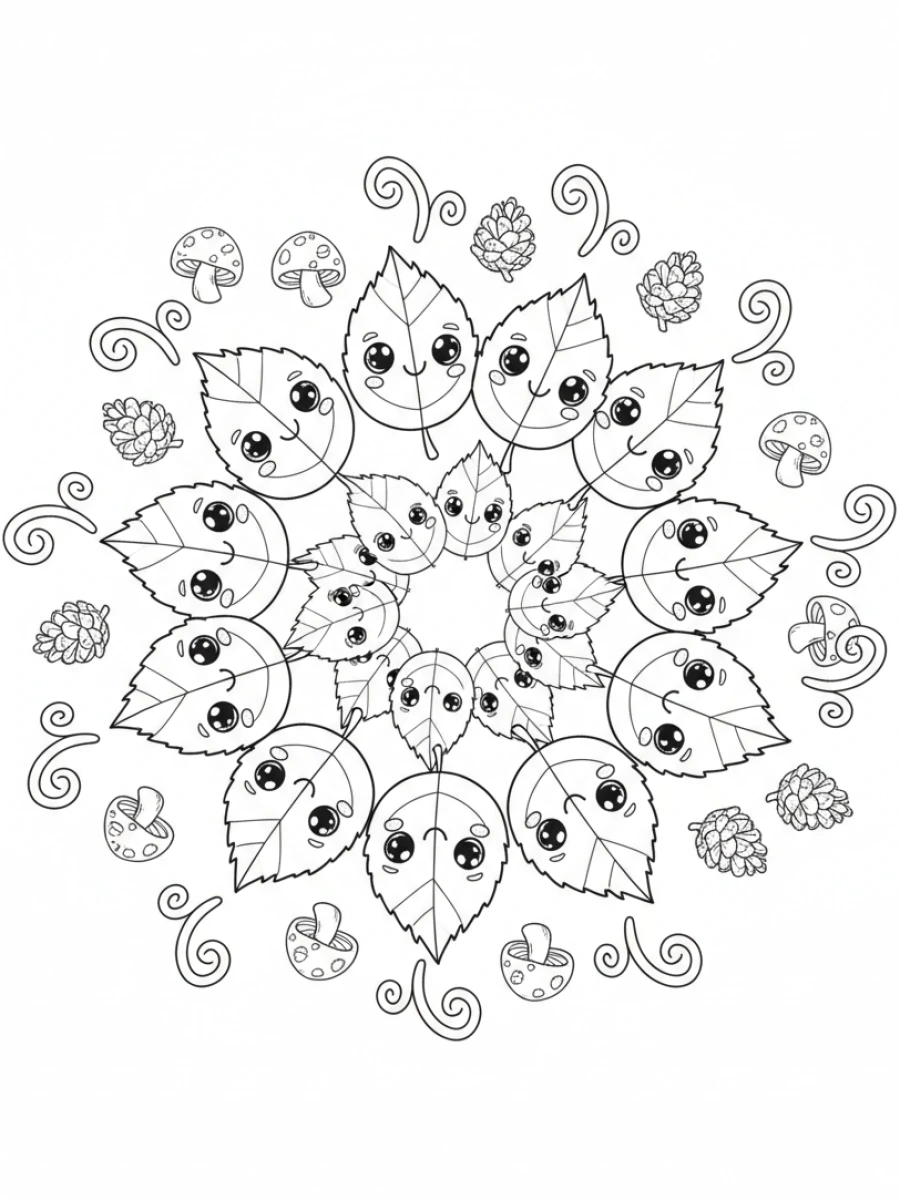 Coloriage feuilles d'automne tourbillonnant en spirale