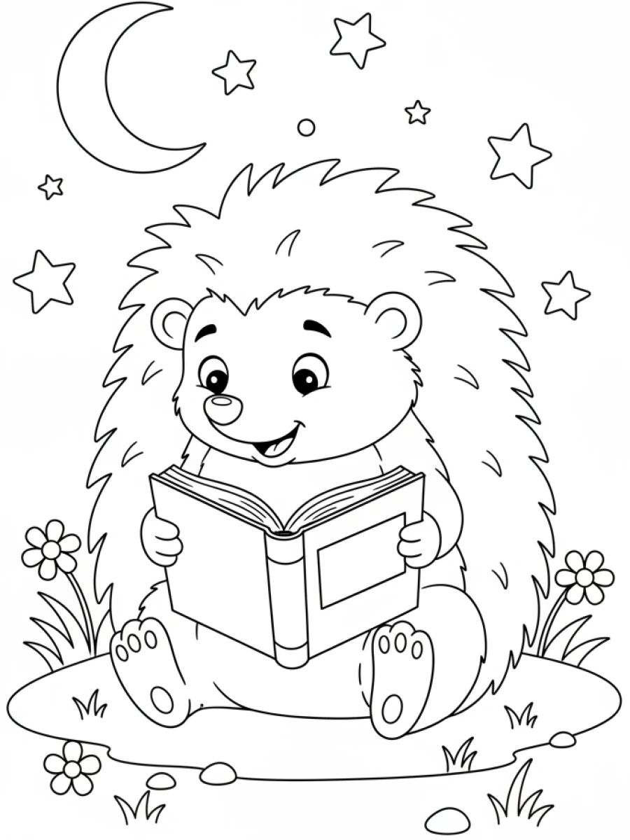 Coloriage hérisson lisant un livre