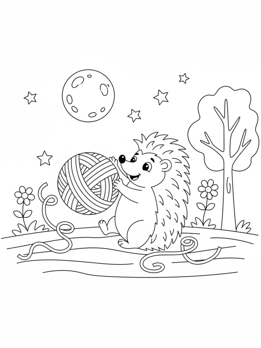 Coloriage hérisson jouant avec pelote
