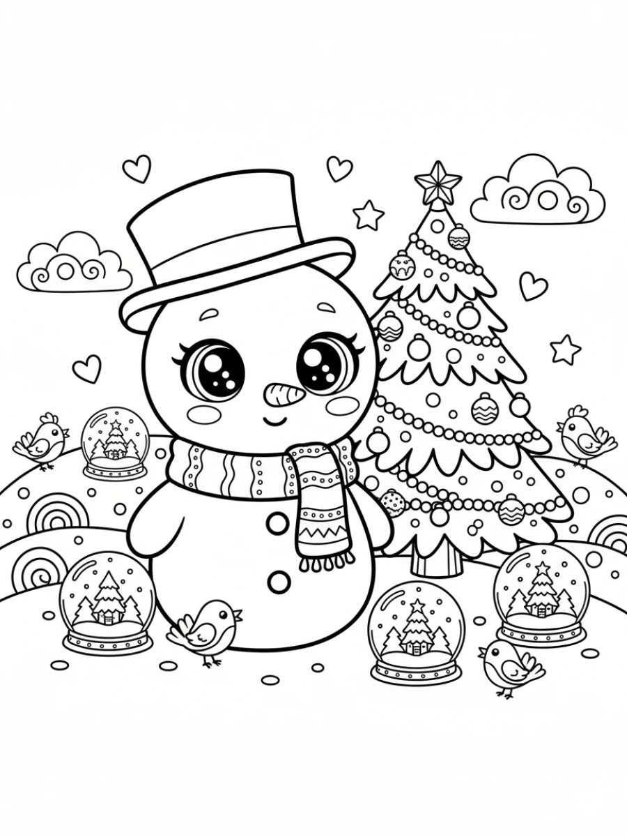 Coloriage Bonhomme de neige et sapin