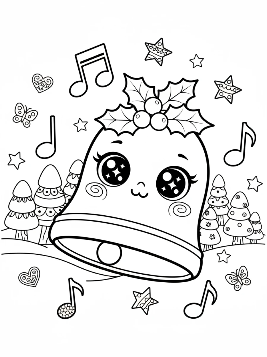 Coloriage Cloche de Noël kawaii