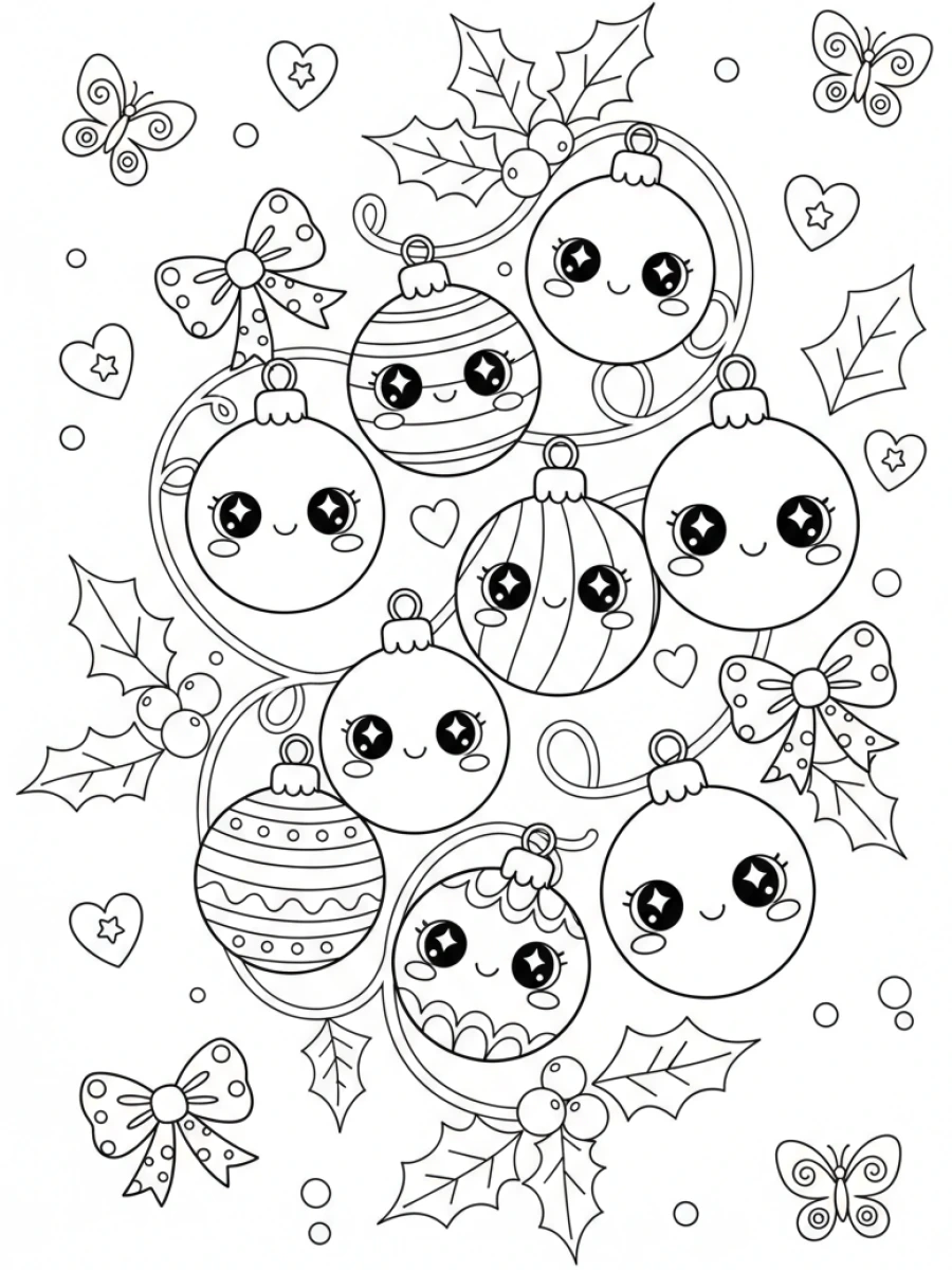 Coloriage Guirlande kawaii et lumières