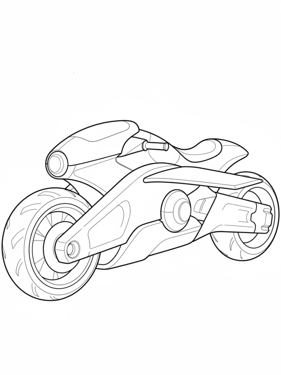 coloriage moto — Une moto au design futuriste présente des lignes très modernes.