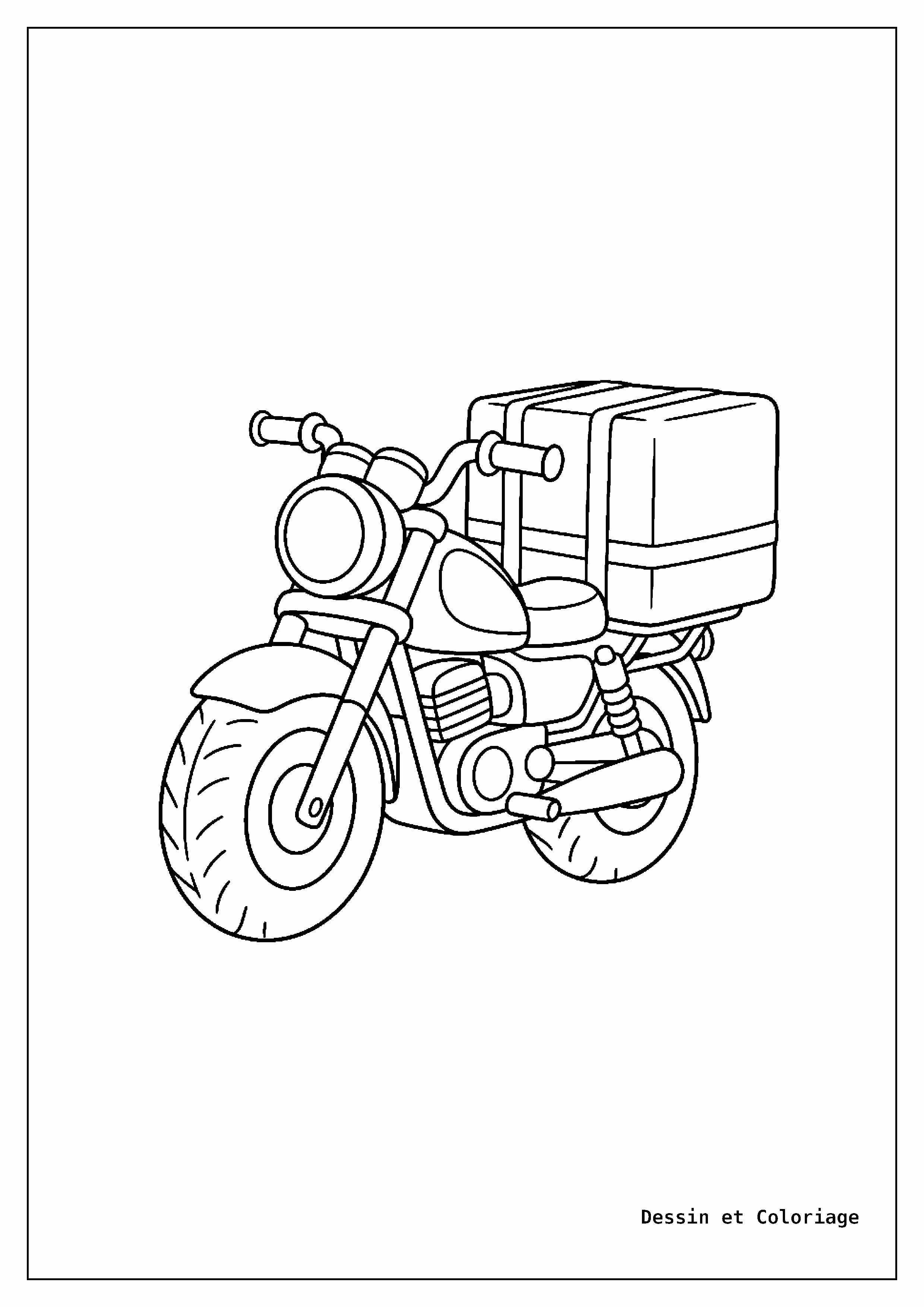 coloriage moto — Moto de livraison transportant une grande boîte à l'arrière, sur un porte-bagages.